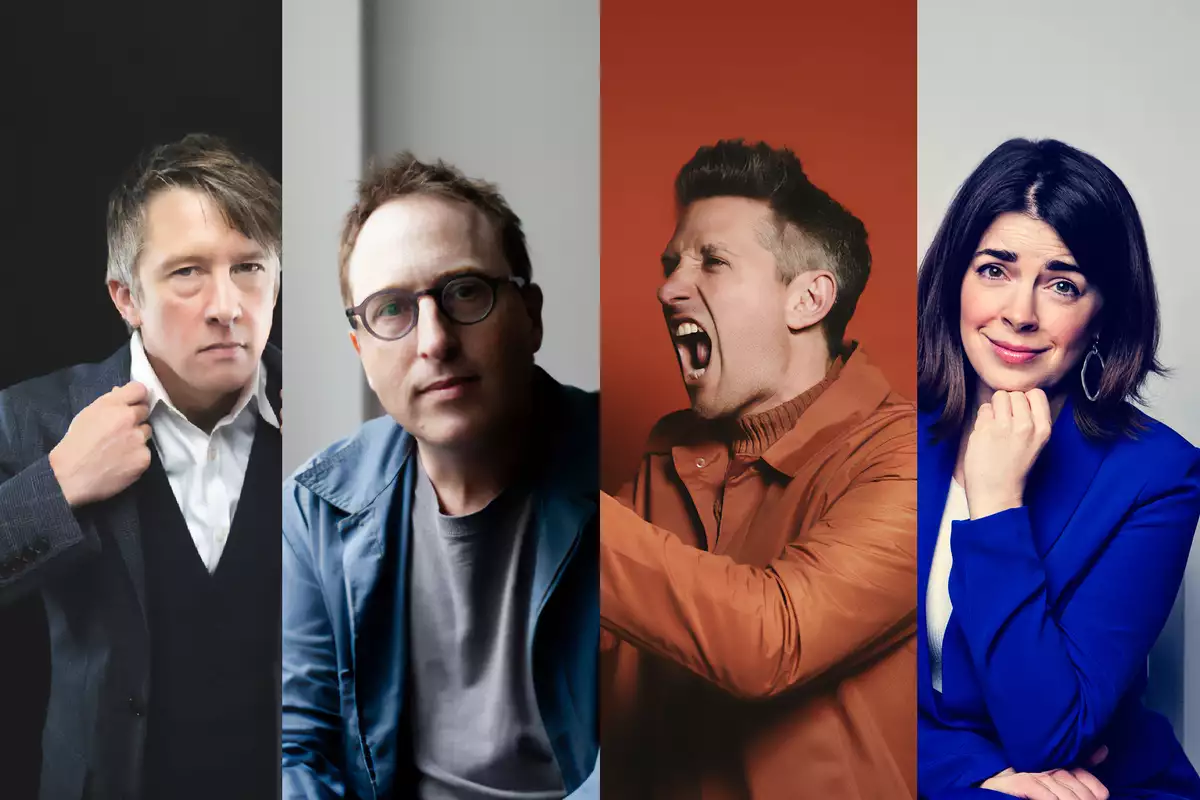 Comedians Jon Ronson, Rosie Holt, Stuart Goldsmith and Jonathan Pie